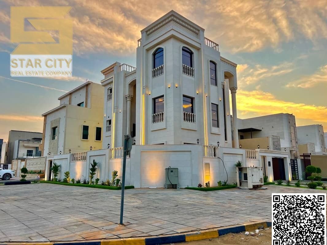 Luxury Classic Villa for Sale in Al Zahya – Ajman | 3 Floors + Rooftop – Swimming Pool – Smart Home – Registration & Ownership Included