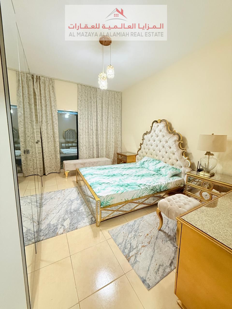 A fully furnished three-bedroom apartment in Al Mamzar for monthly rent with internet