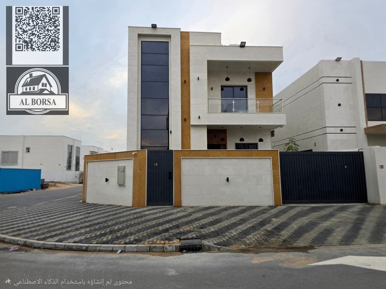 Villa for rent – Al Zahia | Corner plot | 3 floors | 4 master bedrooms + living room + majlis + kitchen + maid's room + large yard + roof terrace