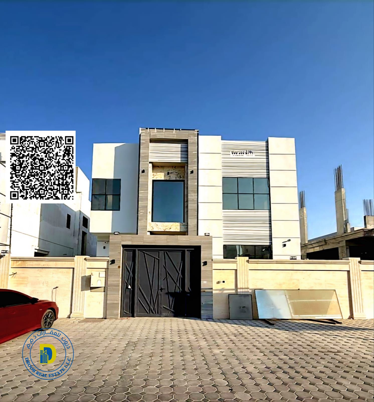 Luxury villa for sale in Al Zahia area, 5 bedrooms, living room, majlis, and roof terrace. Attractive price.