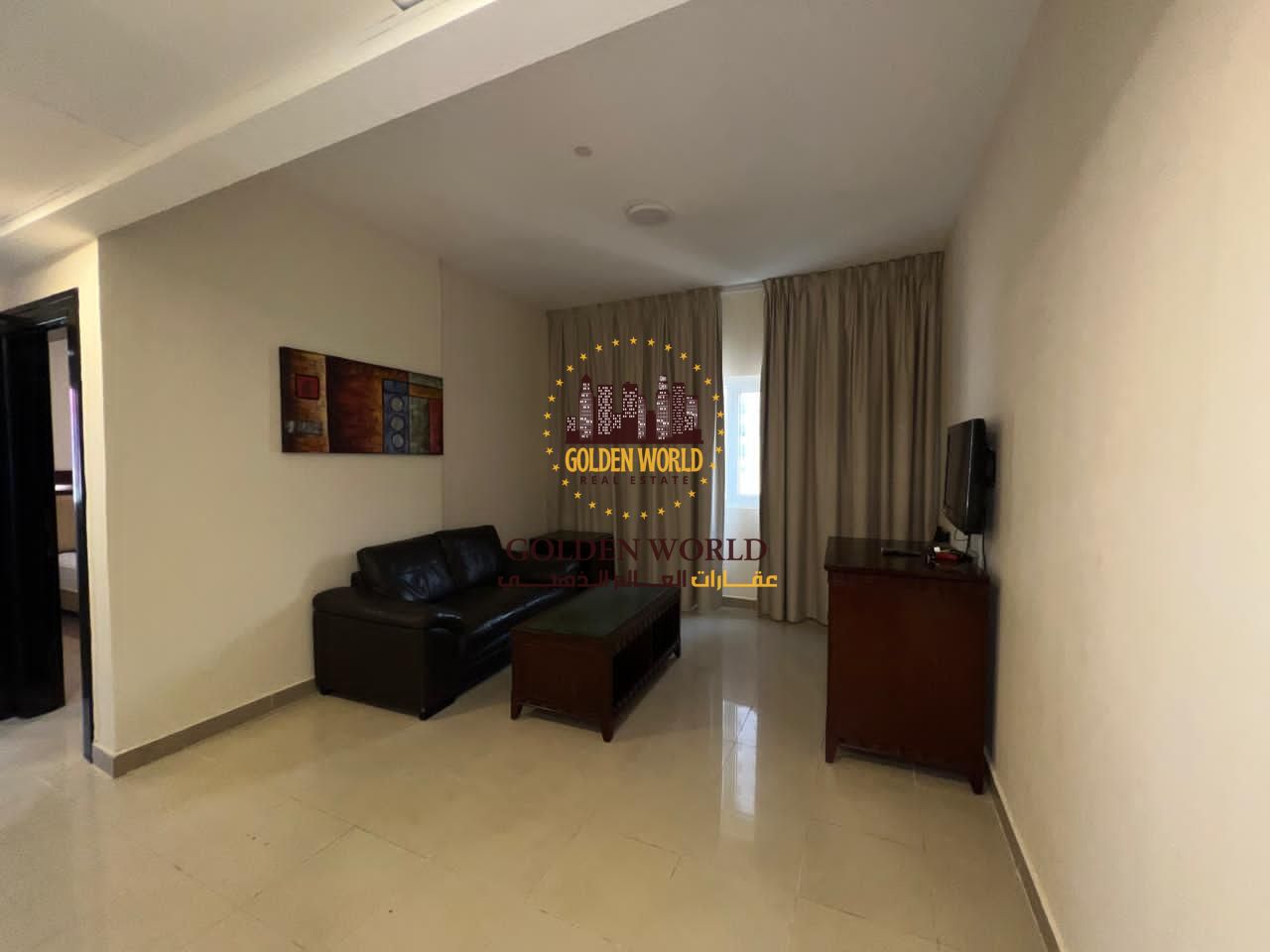 1BR apartment with living room in Al Majaz, Sharjah. Clean, free maintenance, central gas, 24/7 security & CCTV. Family only. First payment in install
