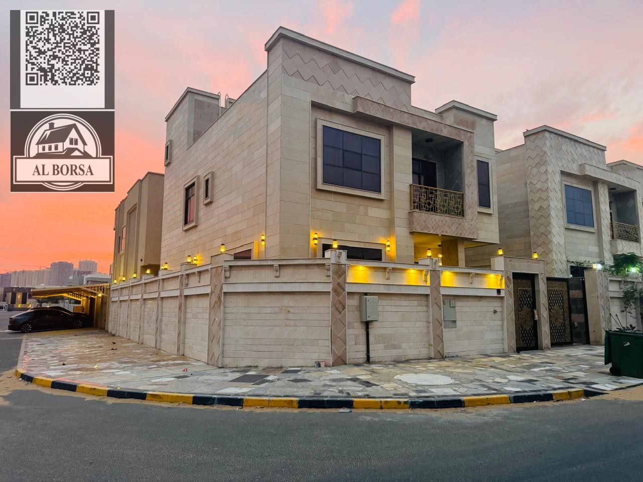 Villa for rent – Al Zahiyah, Ajman | Corner | 6 master bedrooms, majlis, living room, maid's room | Two floors and roof | Price AED 120,000 per y