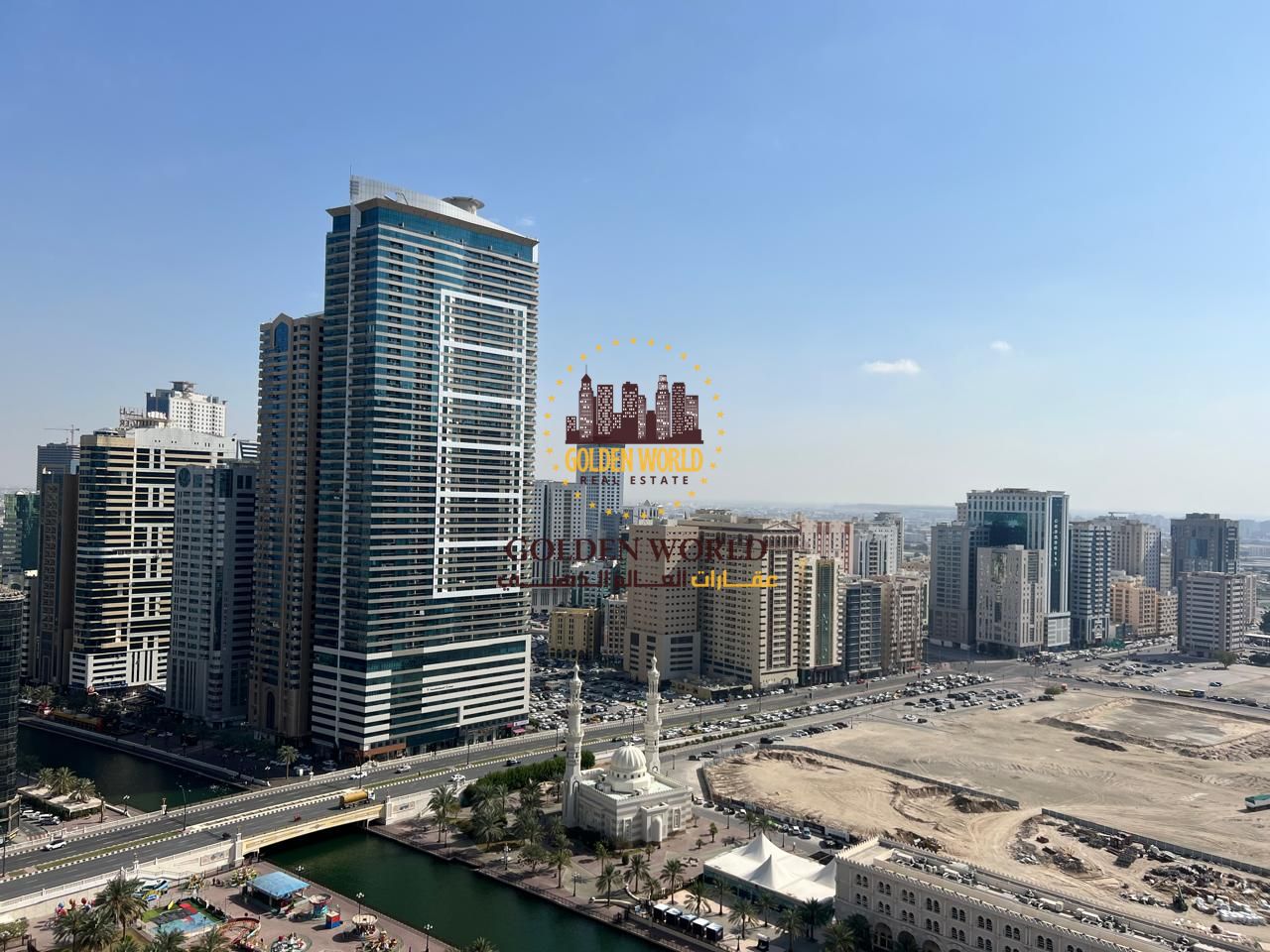 1BR + living room with 2 balconies in Al Khan, Sharjah. Free AC, master & 2 bathrooms, extra kitchen storage, sea view, gym, pool & kids area. Rent AE