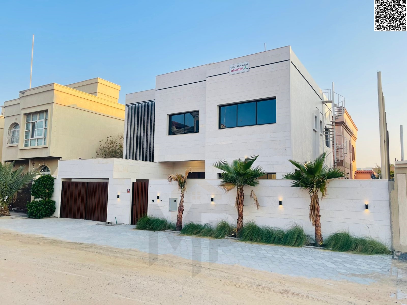 Luxury villa for sale with private swimming pool | 5 master bedrooms, majlis, and 2 living rooms, price includes electricity, water, and air condition