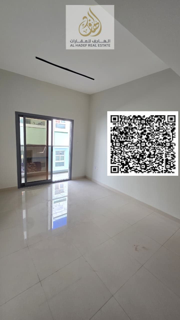 Two bedrooms and a living room, first occupancy in Al Nuaimiya 1, near Al Hikma School and Al Ittihad Street. Two bathrooms, balcony, built-in wardrob
