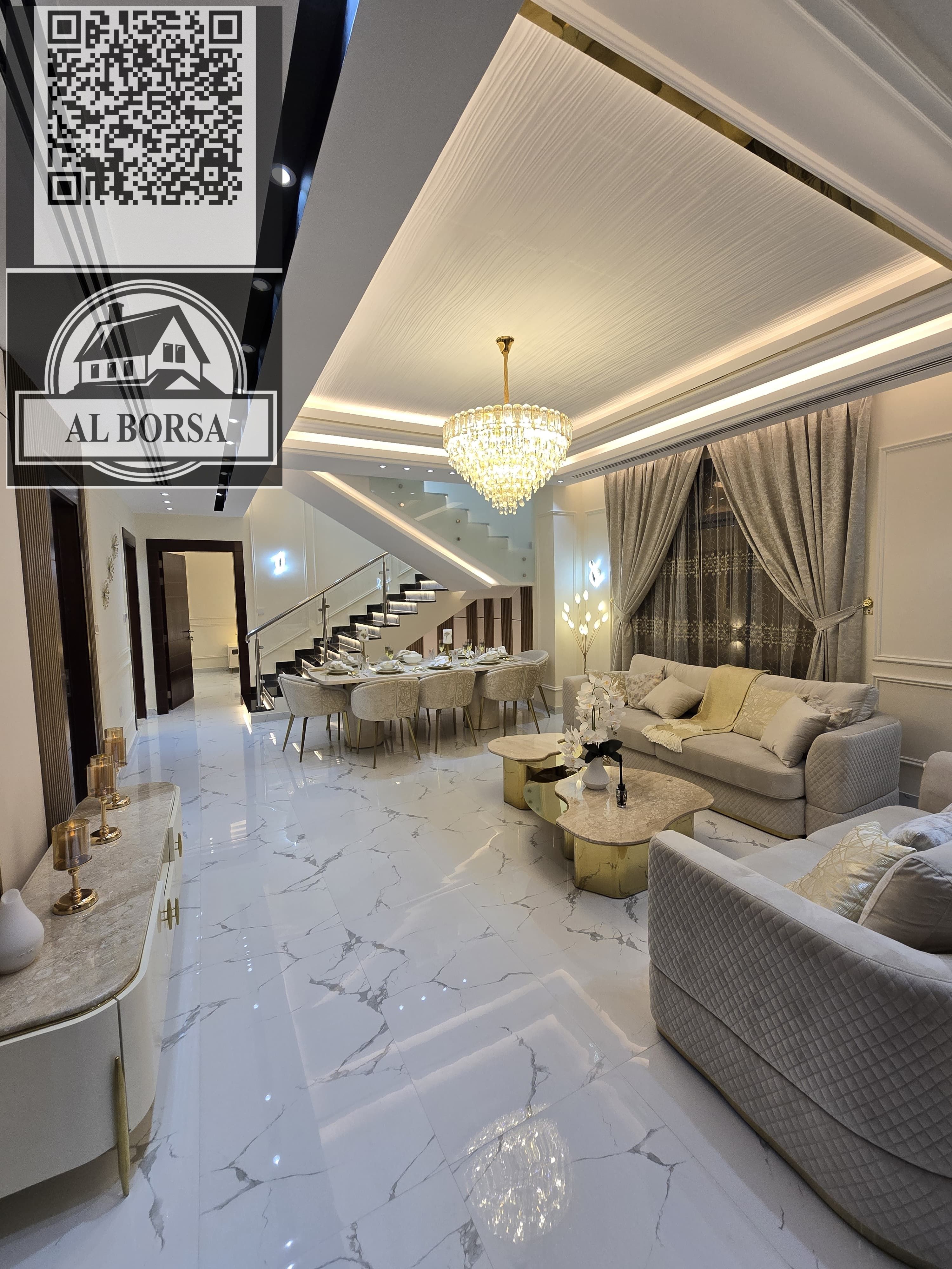 Villa for rent in Al Zahia – fully furnished, first occupancy | Two floors and a roof | 5 master bedrooms + majlis + 3 living rooms | Main street,