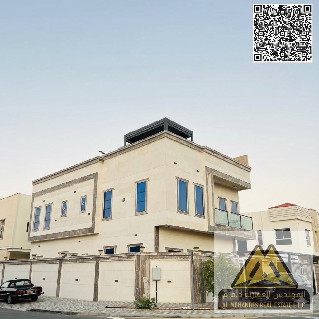 Premium corner villa with 5 master bedrooms, 7 bathrooms, maid’s room, storage, and smart home system. Features a rooftop with small pool, pergola, BB