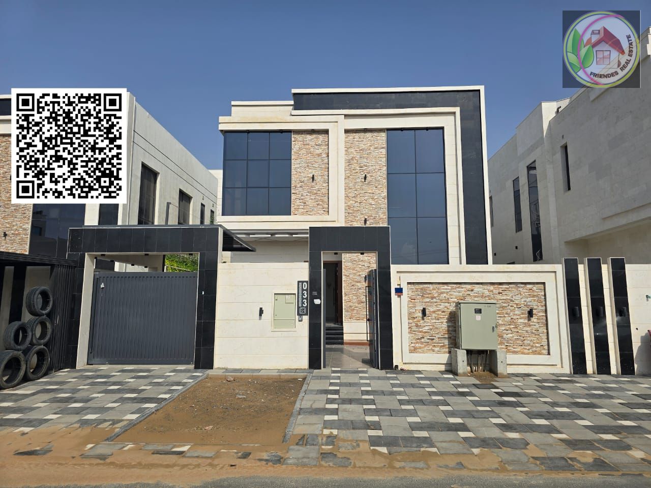 Villa for sale in Al Yasmin, Ajman. Features 3 bedrooms, a majlis, a living room, a spacious kitchen, and a maid's room.