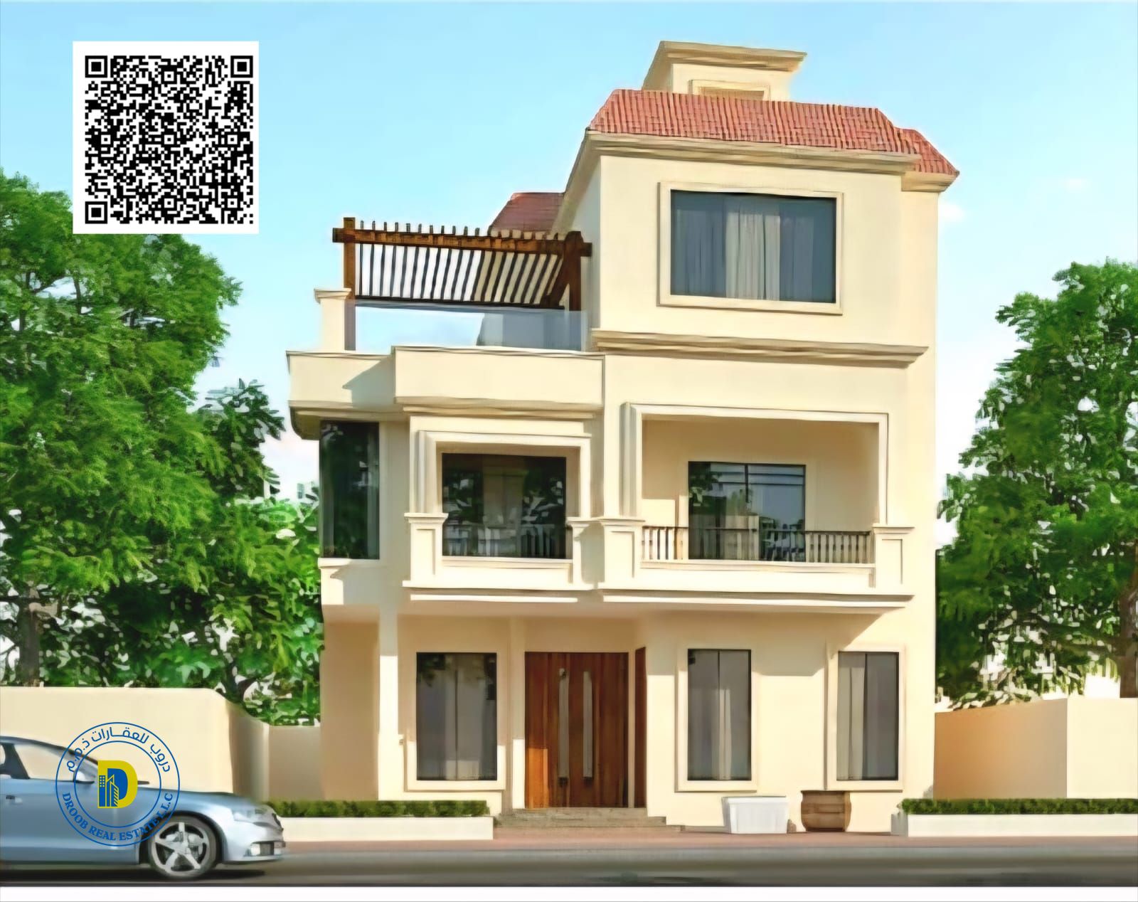 Luxury villa for sale in Al Bahia, 6 bedrooms, living room, majlis, swimming pool and roof terrace. Price includes water, electricity, air conditionin