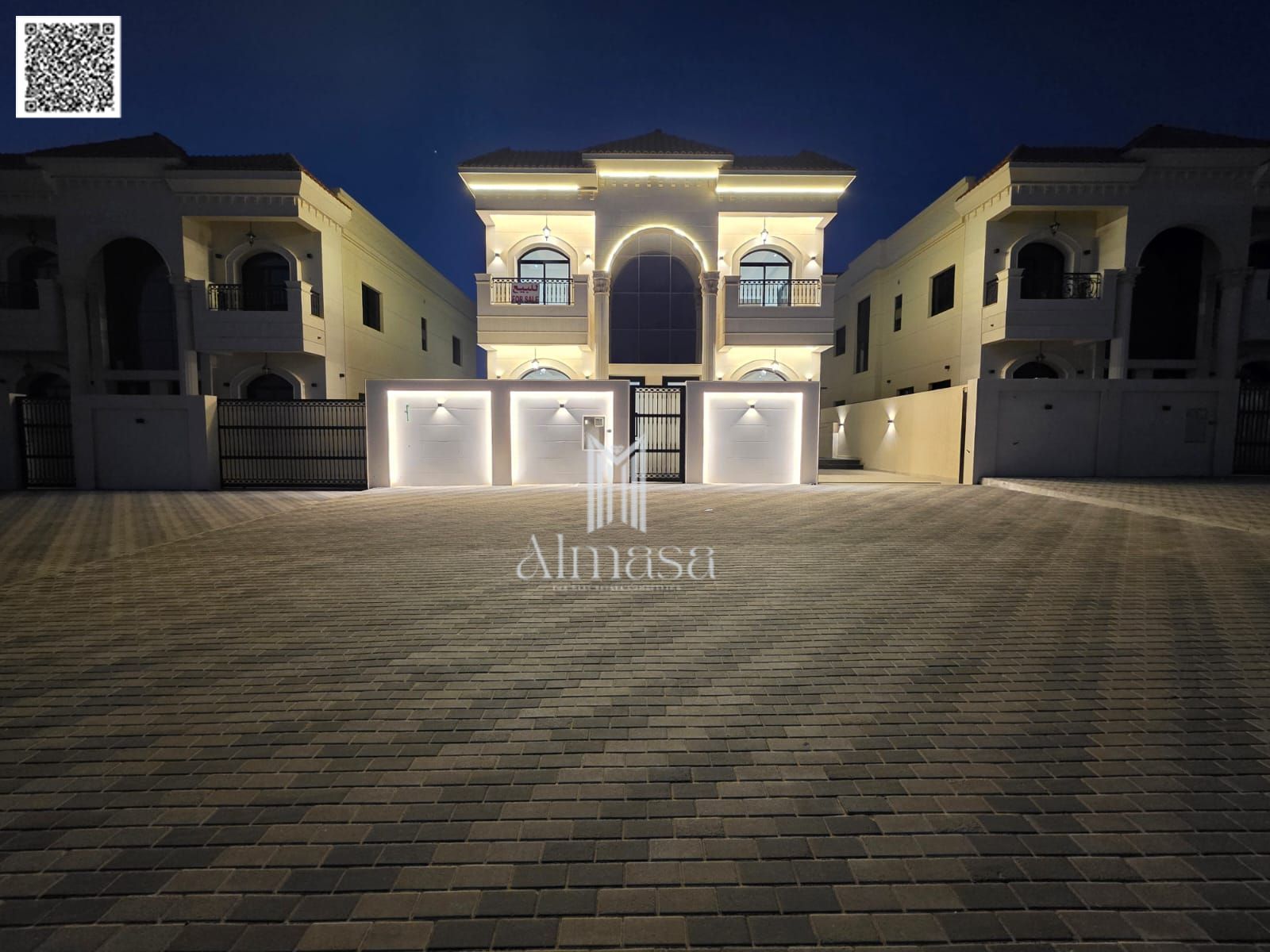 Classic design villa with swimming pool, high-end finishing, registration fees included, located behind Al-Haliou Comprehensive Police Station.