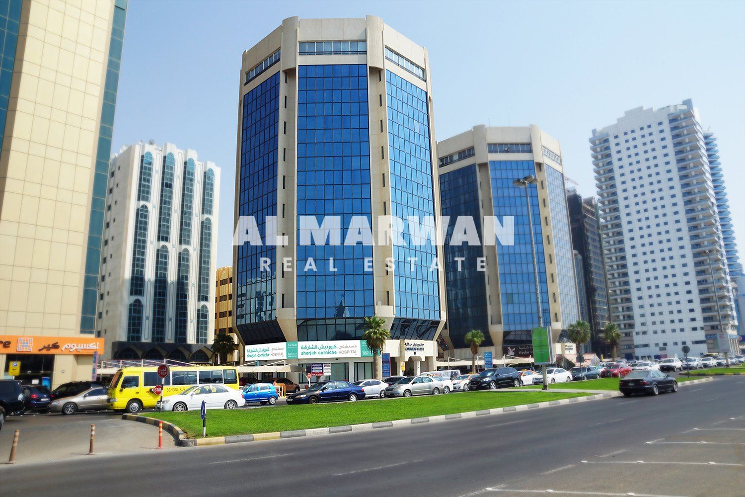 Office for rent in Corniche Plaza -Free A/C and parking -Prime location- No Commission