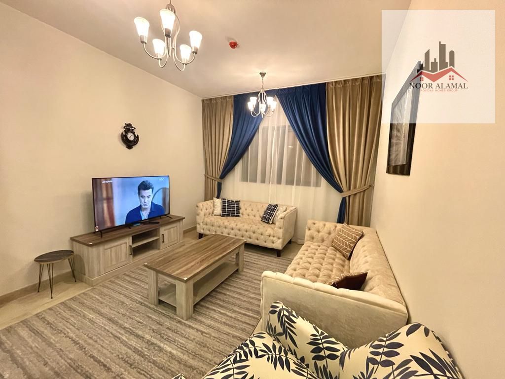 Sharjah - altaawun - Super Deluxe apartment with one bedrooms, a large living room, a fully equipped kitchen, and two bathrooms