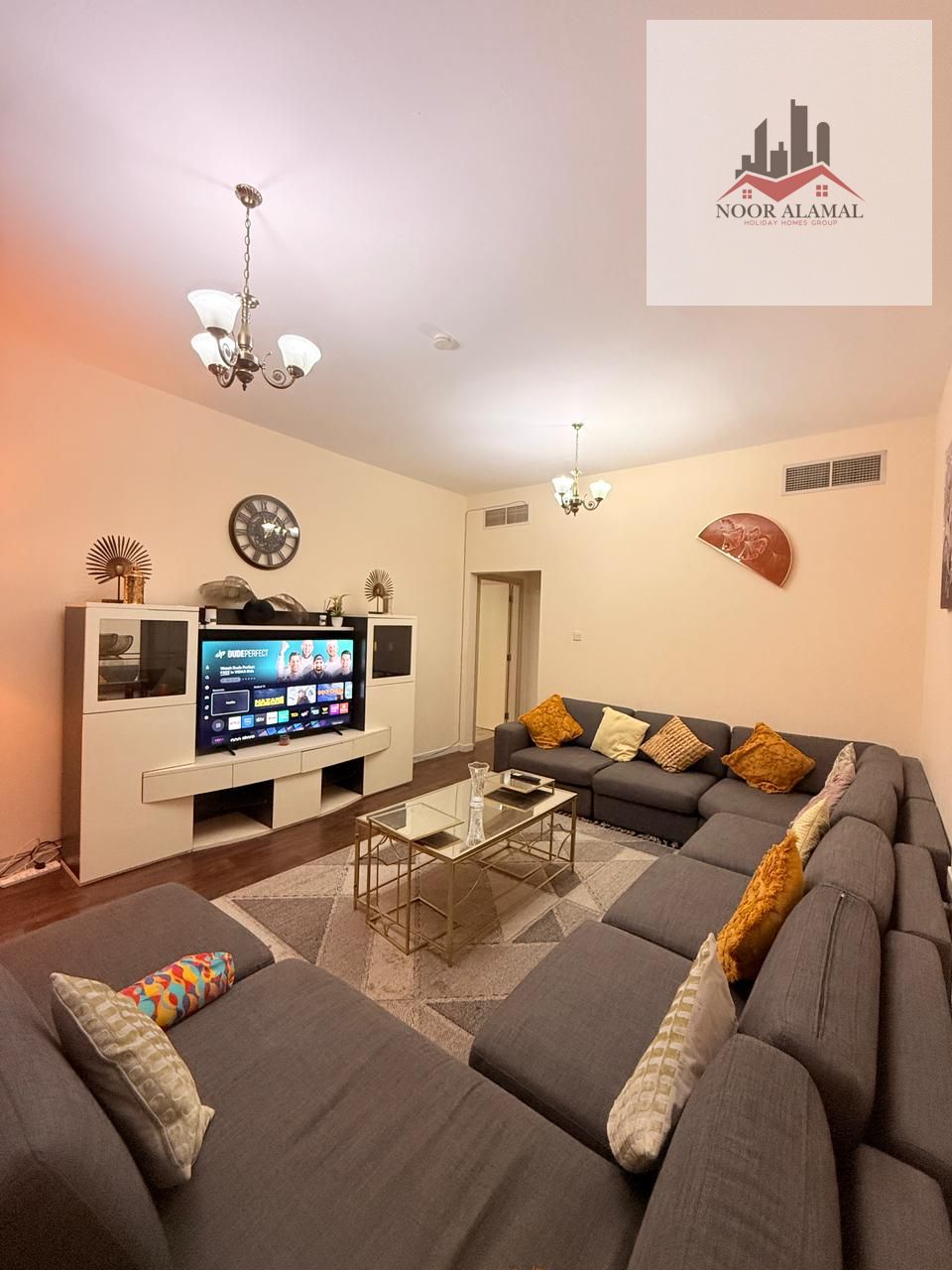 One bedroom and living room in Al Taawun, on the main street, large area, super deluxe furnishings, 5500 with internet only