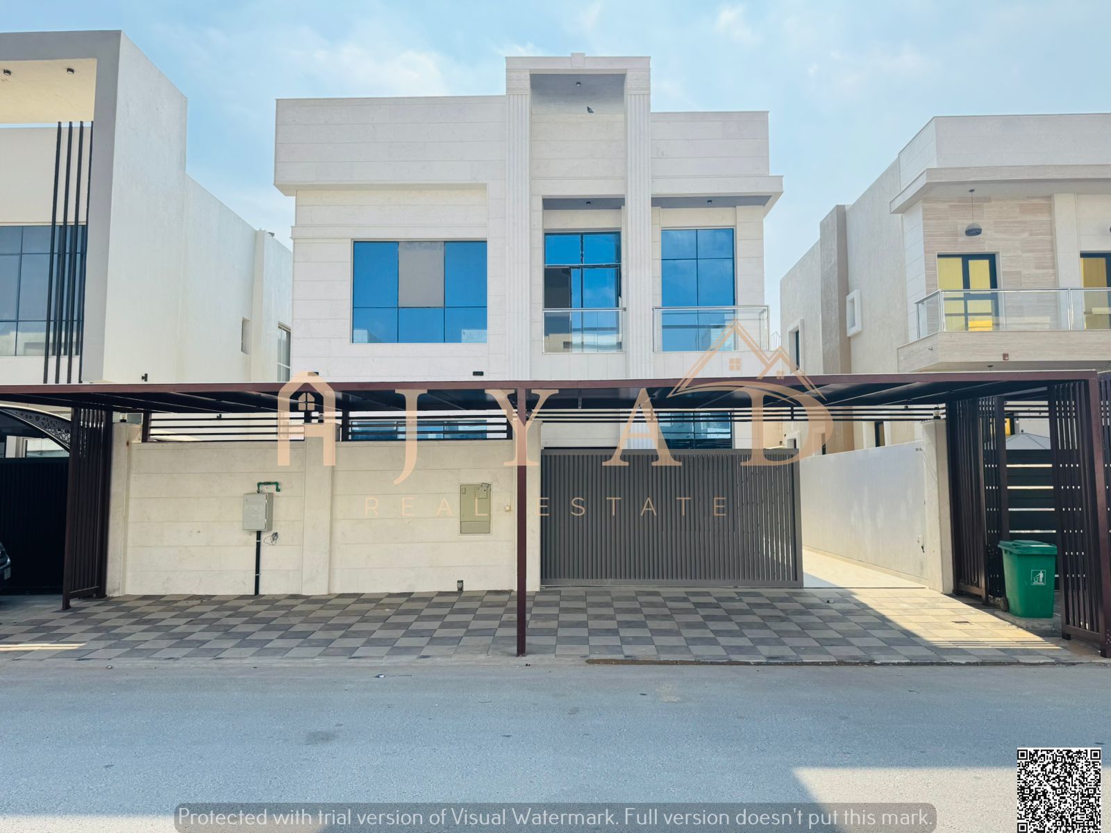 Villa in Al Yasmin, first occupancy, central air conditioning, freehold ownership for all nationalities. Price includes electricity, water, and air co