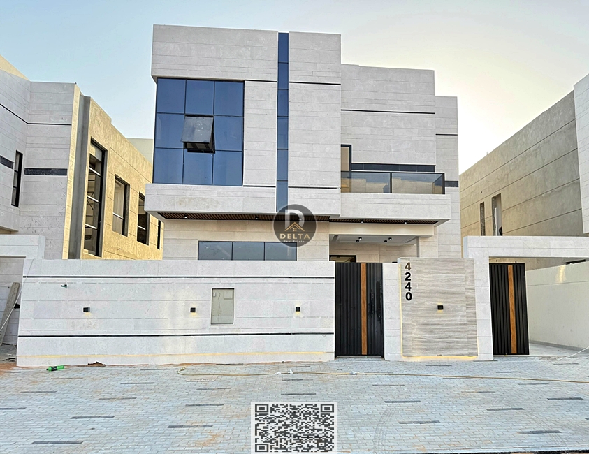 New 5-bedroom, two-story villa with a swimming pool and super deluxe finishing for sale in Al Helio 2, Ajman