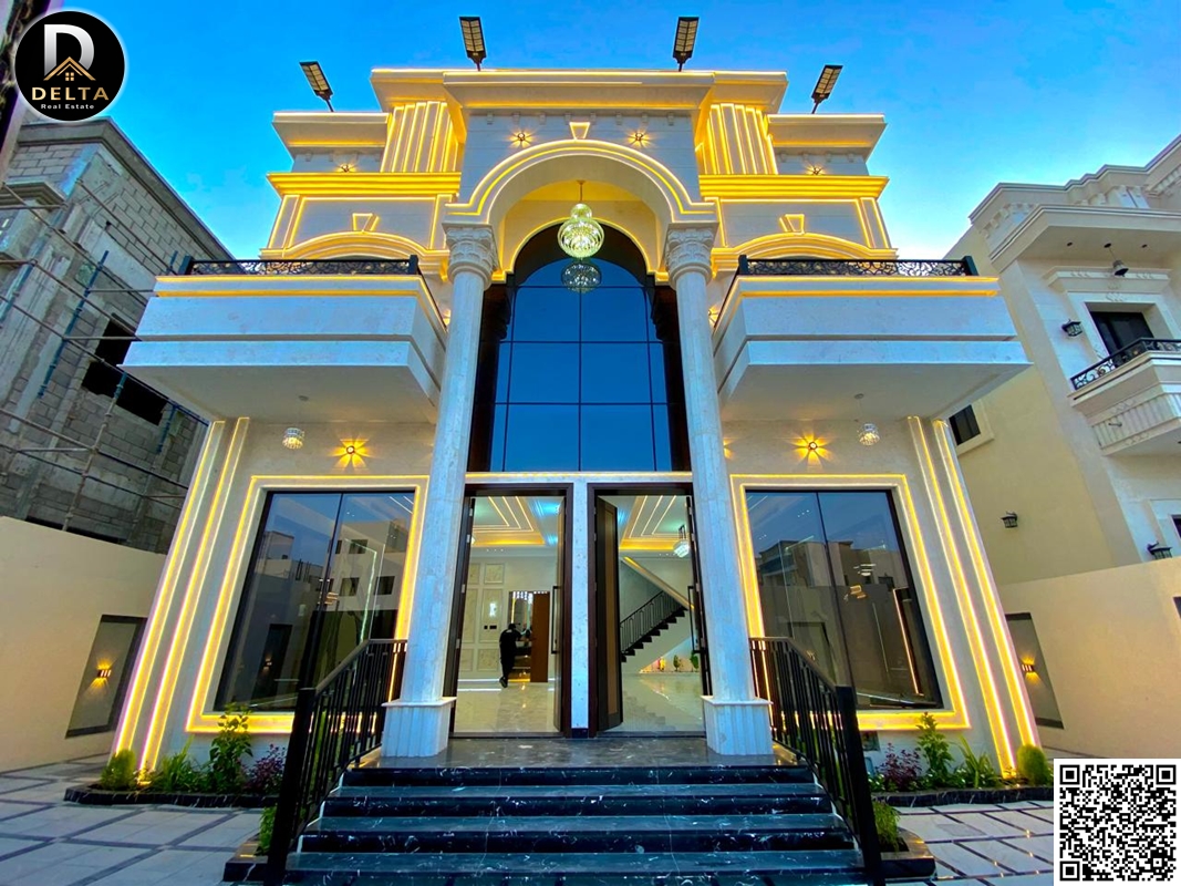 Classic villa for sale in Al Zahiyah area – Ajman. Excellent location. Two floors and a roof. Includes registration fees, electricity, water, and air