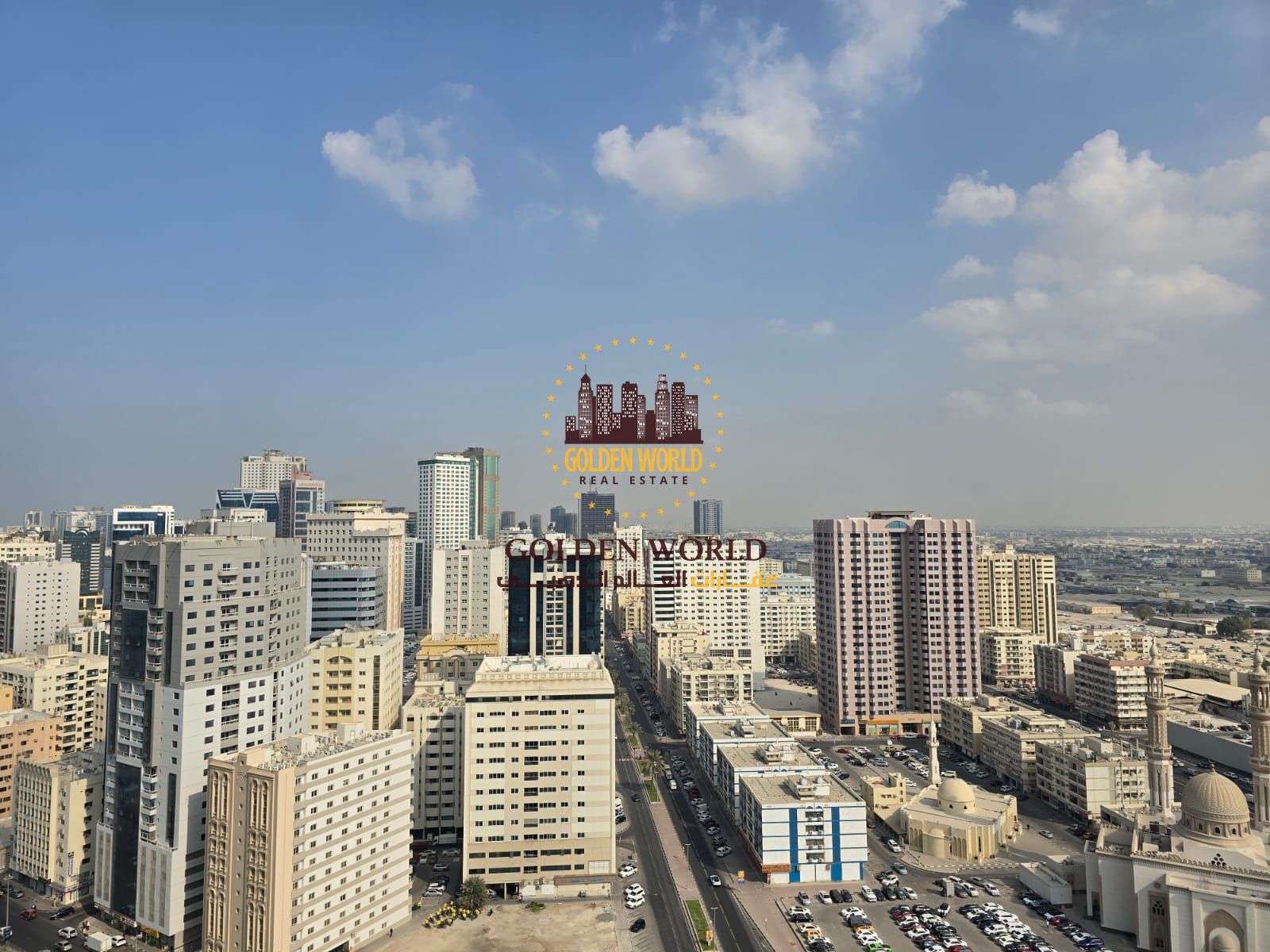 Panoramic 2BHK apartment in Al Taawun Sharjah, large balcony, parking, direct Dubai exit, master bedroom, 3 bathrooms, direct contract, 4 cheques, for