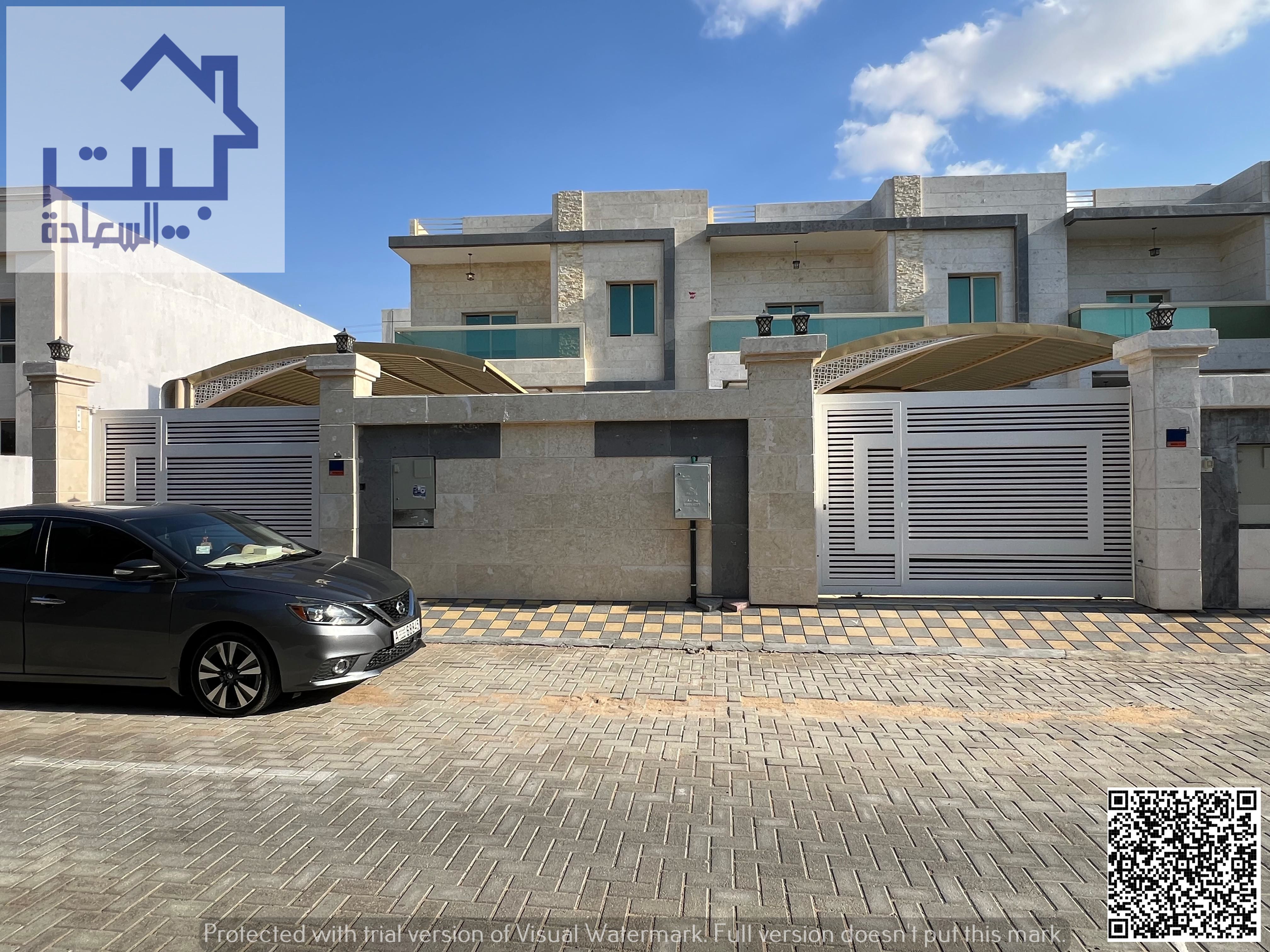 Modern villa for rent in Al Yasmin First occupancy, ready to move in Consists of two floors, a majlis and living room 5 master bedrooms 7 bathrooms F