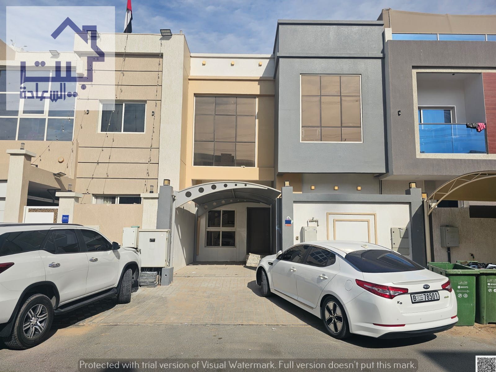 Five bedrooms, a living room, a hall, and a maid's room are available for rent in the Al Yasmin area. The villa is ready for occupancy.