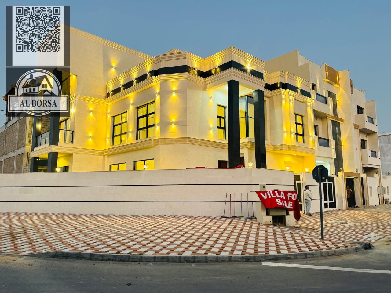 Villa for sale – Al Helio, Ajman | Land area 3,850 sq ft | Built-up area 5,220 sq ft | 6 master bedrooms + spacious living areas + majlis + mode