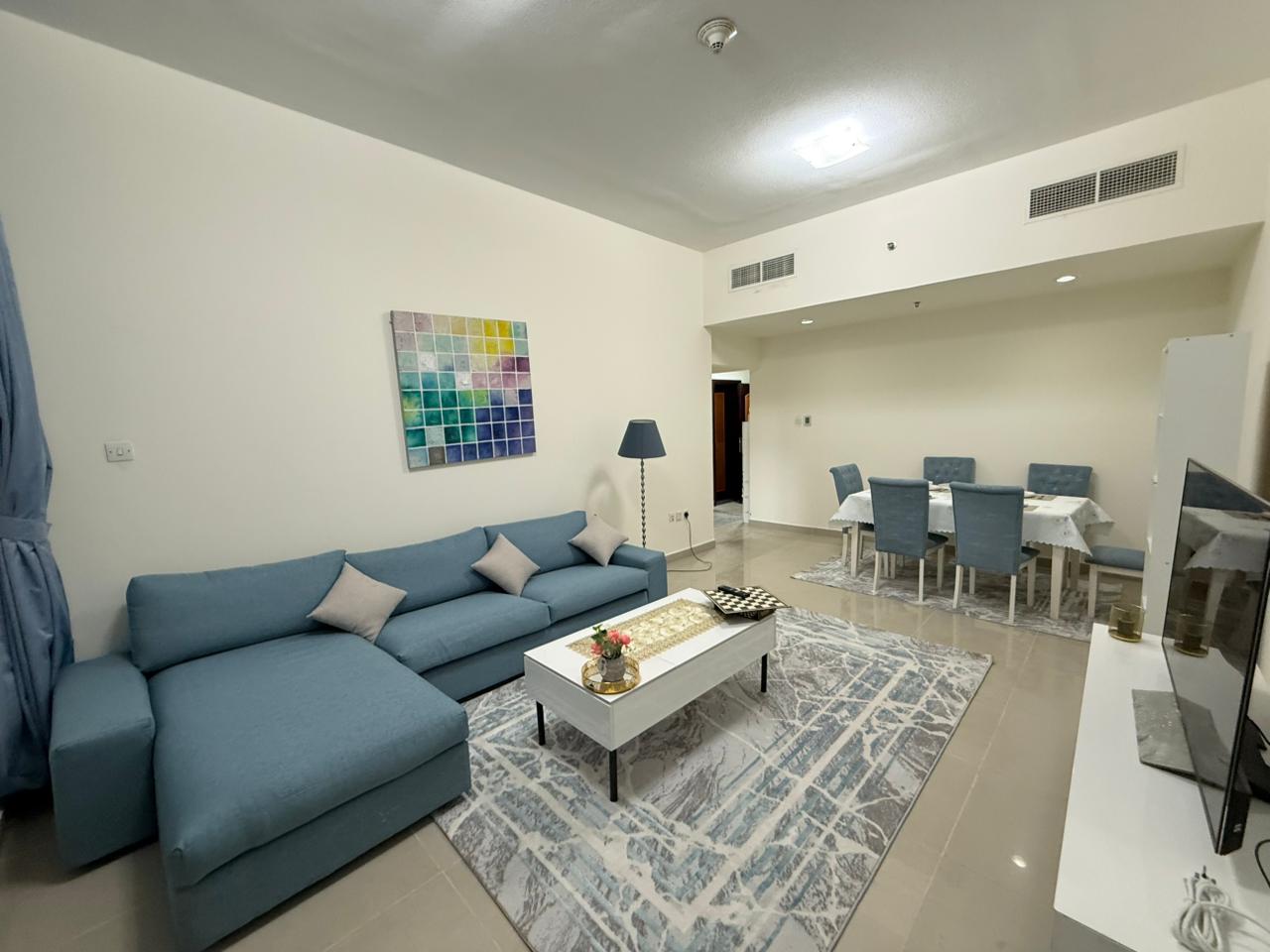 Fully furnished 2BR apartment for monthly rent on Ajman Corniche, sea view, all bills included, first tenant.