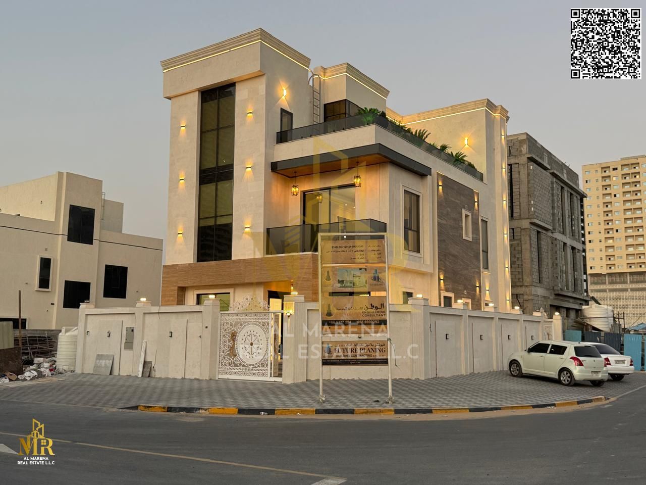 Corner 2-floor + roof villa, 6 master bedrooms, Majlis & 2 living areas, very attractive price, prime location, ideal for living or investment.