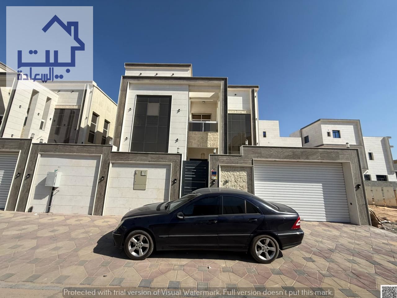 Villa for rent in Al Yasmin, first occupancy, 5 master bedrooms, living room, majlis and swimming pool