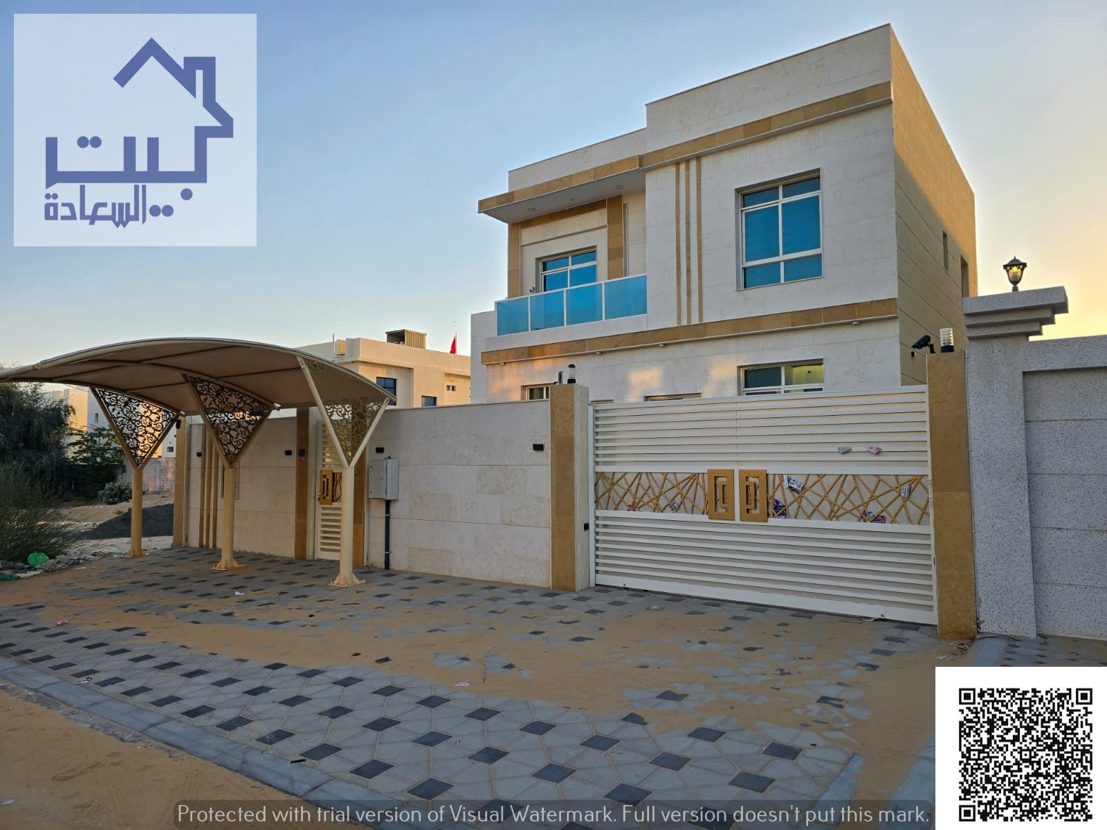 Villa for sale in Al Zahya incl. water, electricity & AC. 3 master bedrooms, hall, majlis, kitchen, maid room, yard, central AC, canopy.
