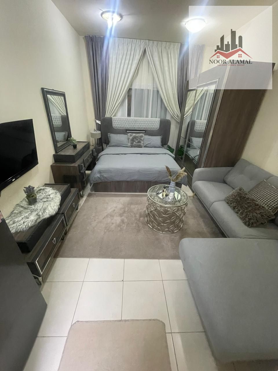 Sharjah, Al Majaz, second-hand studio apartment, fully furnished with super deluxe hotel-style furniture.