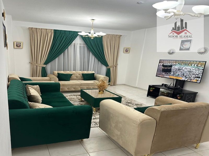 Sharjah, Al Taawun, two bedrooms and a living room, second occupant, furnished with super deluxe hotel-style furniture.