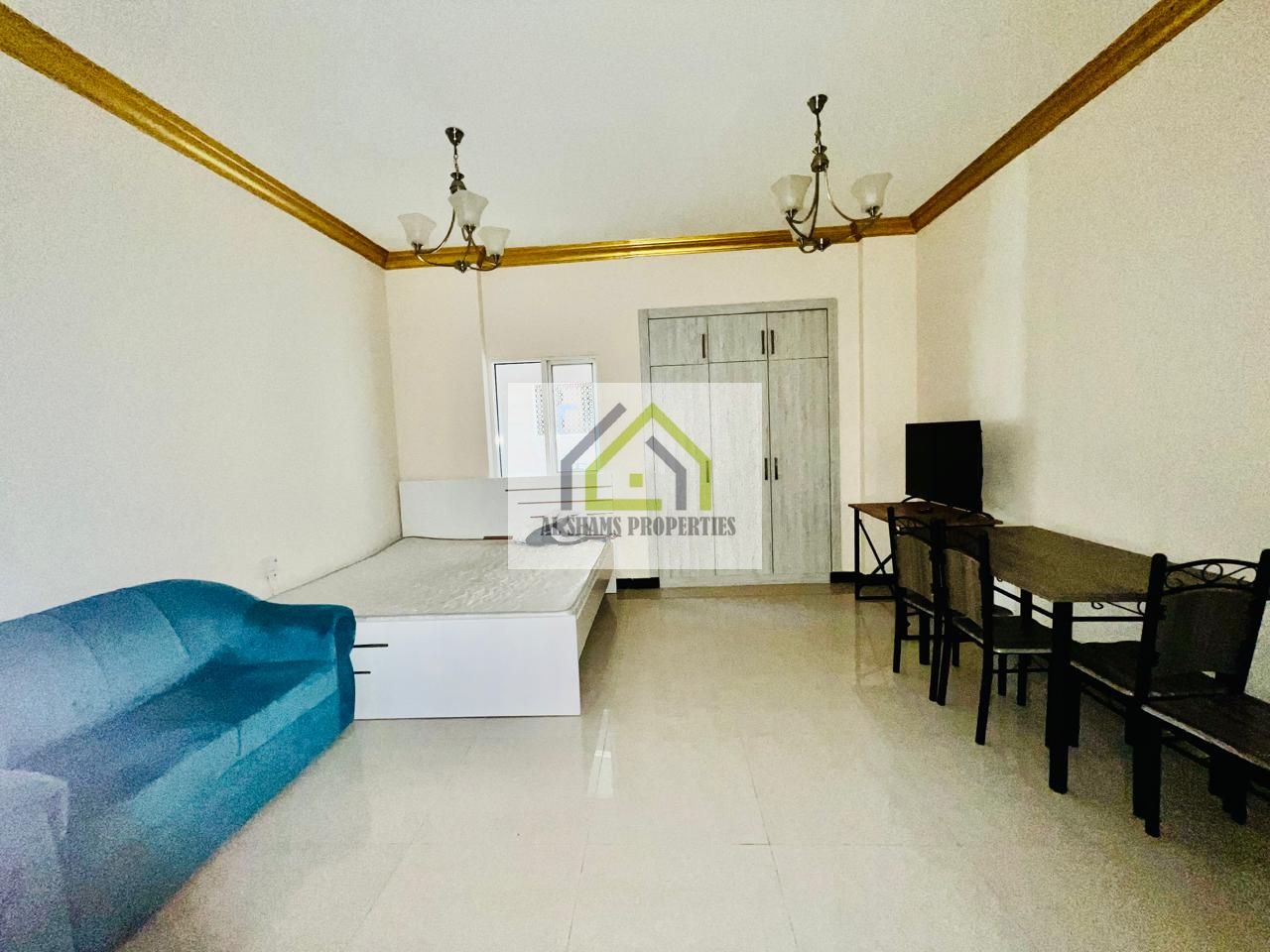 Spacious studio apartment with wardrobes opposite sahara center