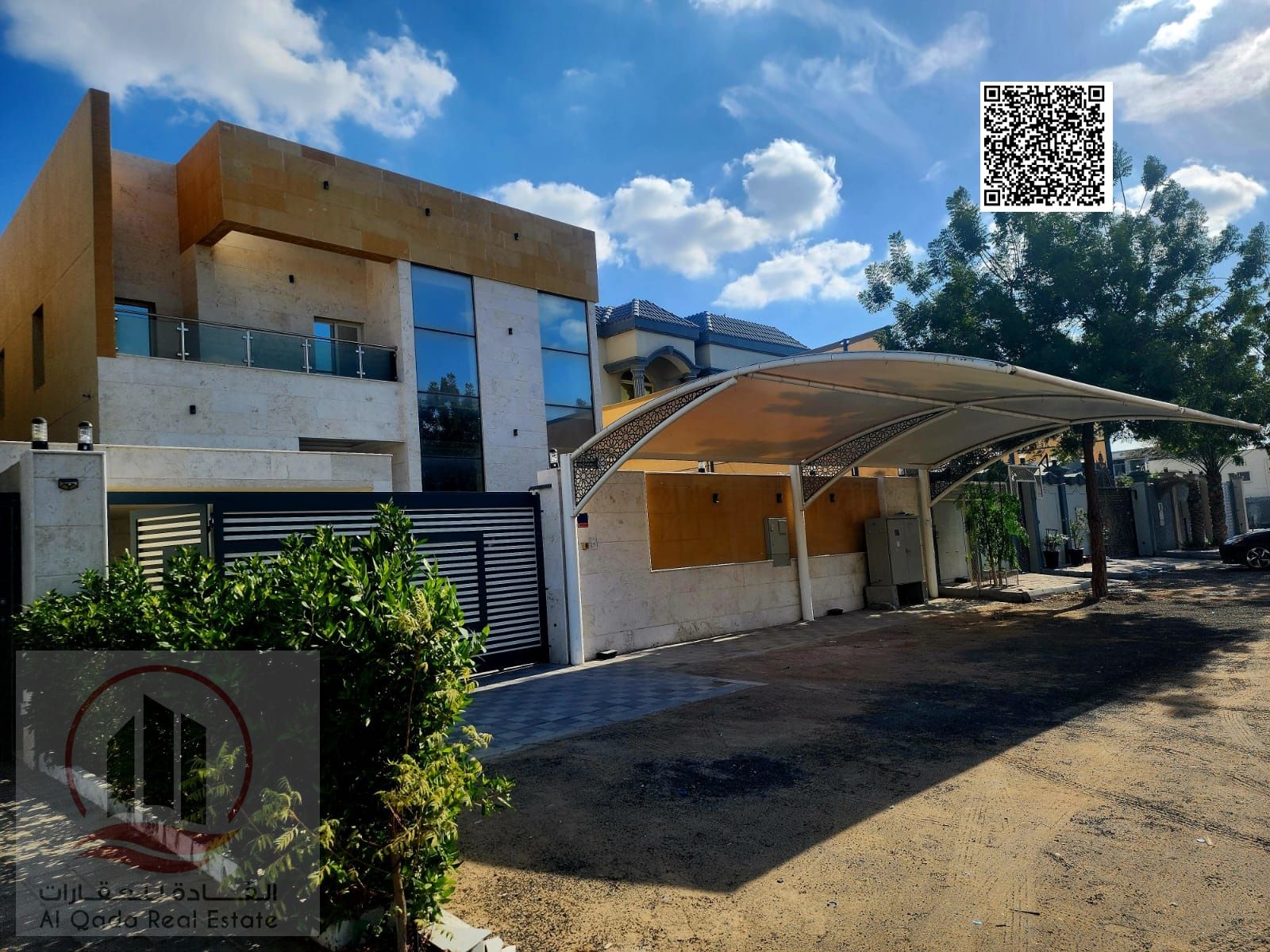 Villa for sale in Al Muwaihat area, Ajman. Modern design, ground and first floors (5 master bedrooms, majlis, living room, and maid's room).