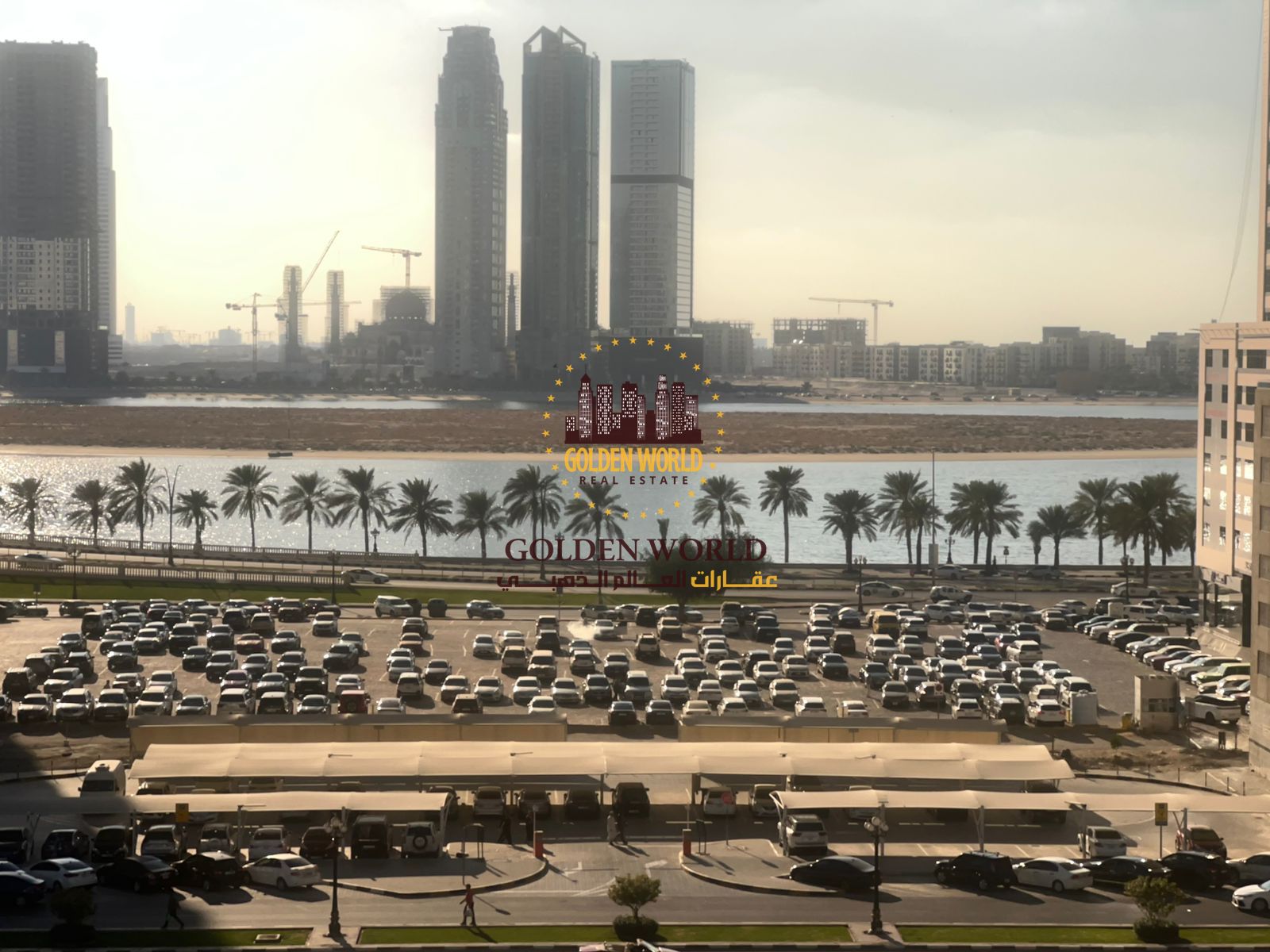 2 master bedroom apartment with living room, balcony and parking in Al Khan near Al Qasba. Sea view, sea-view kitchen, second tenant. Rent AED 60,000.