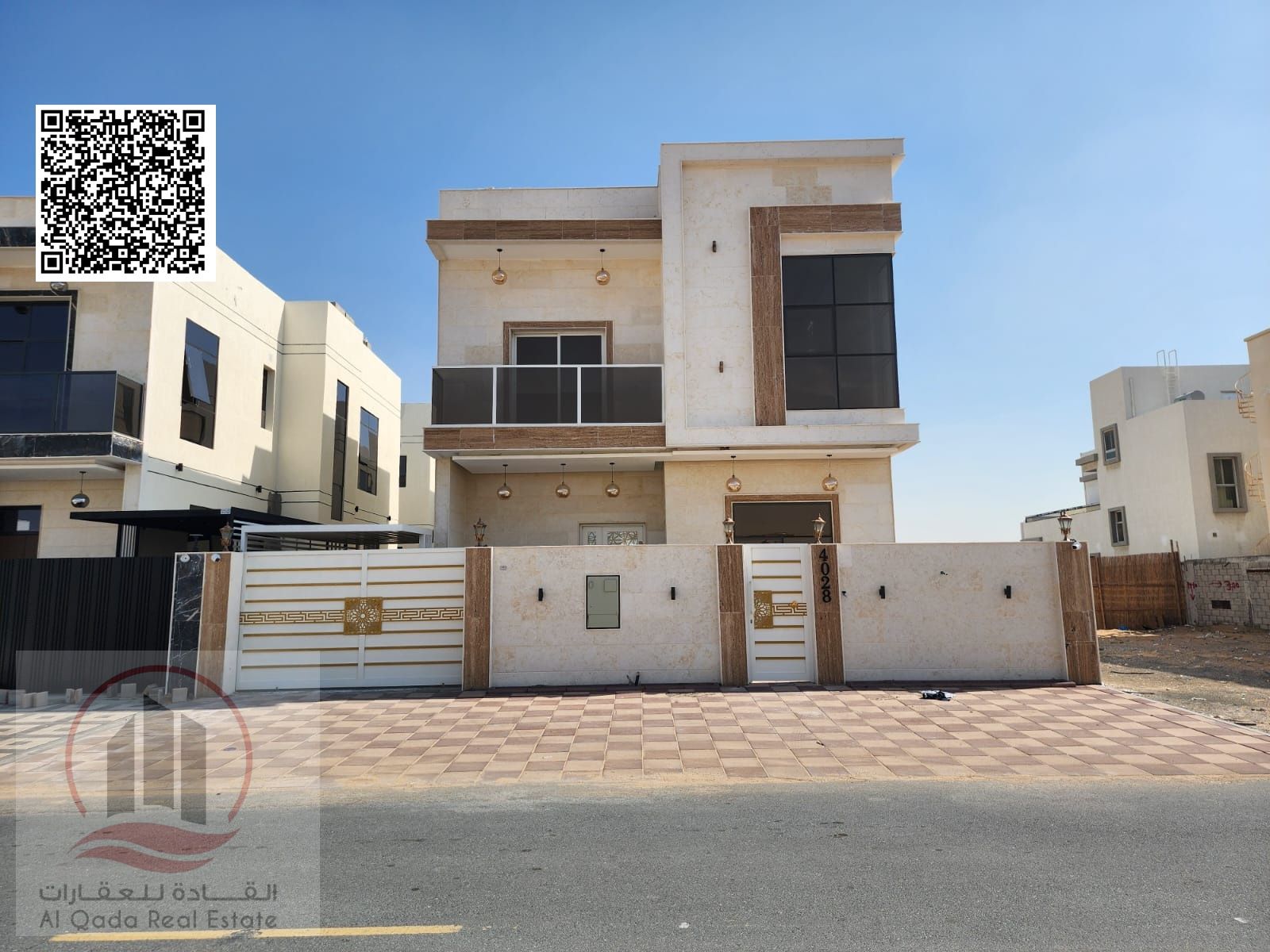 Villa for sale in Al Zahiyah, Ajman. Modern design, ground and first floors (5 master bedrooms, majlis, living room, and maid's room).