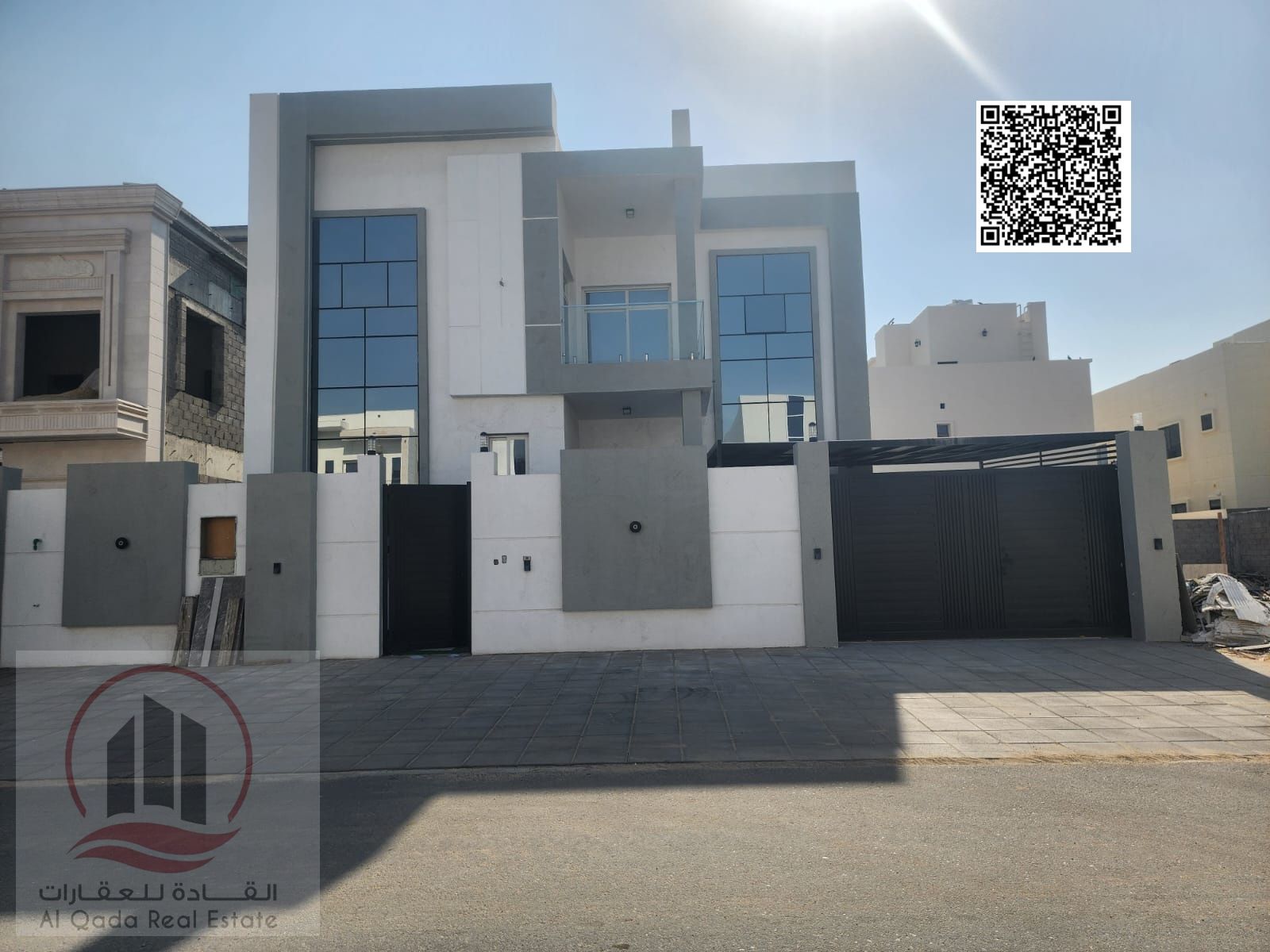 Villa for sale in Al Amrah area, Ajman. Modern design, ground and first floors (5 master bedrooms, majlis, living room, and maid's room).