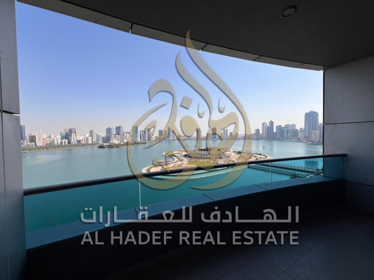 For rent in Sharjah in Al Majaz area 3 4 rooms and a lounge with a maid's room Full view of Khalid Lake 6 bathrooms 2 Balconies Full view of the