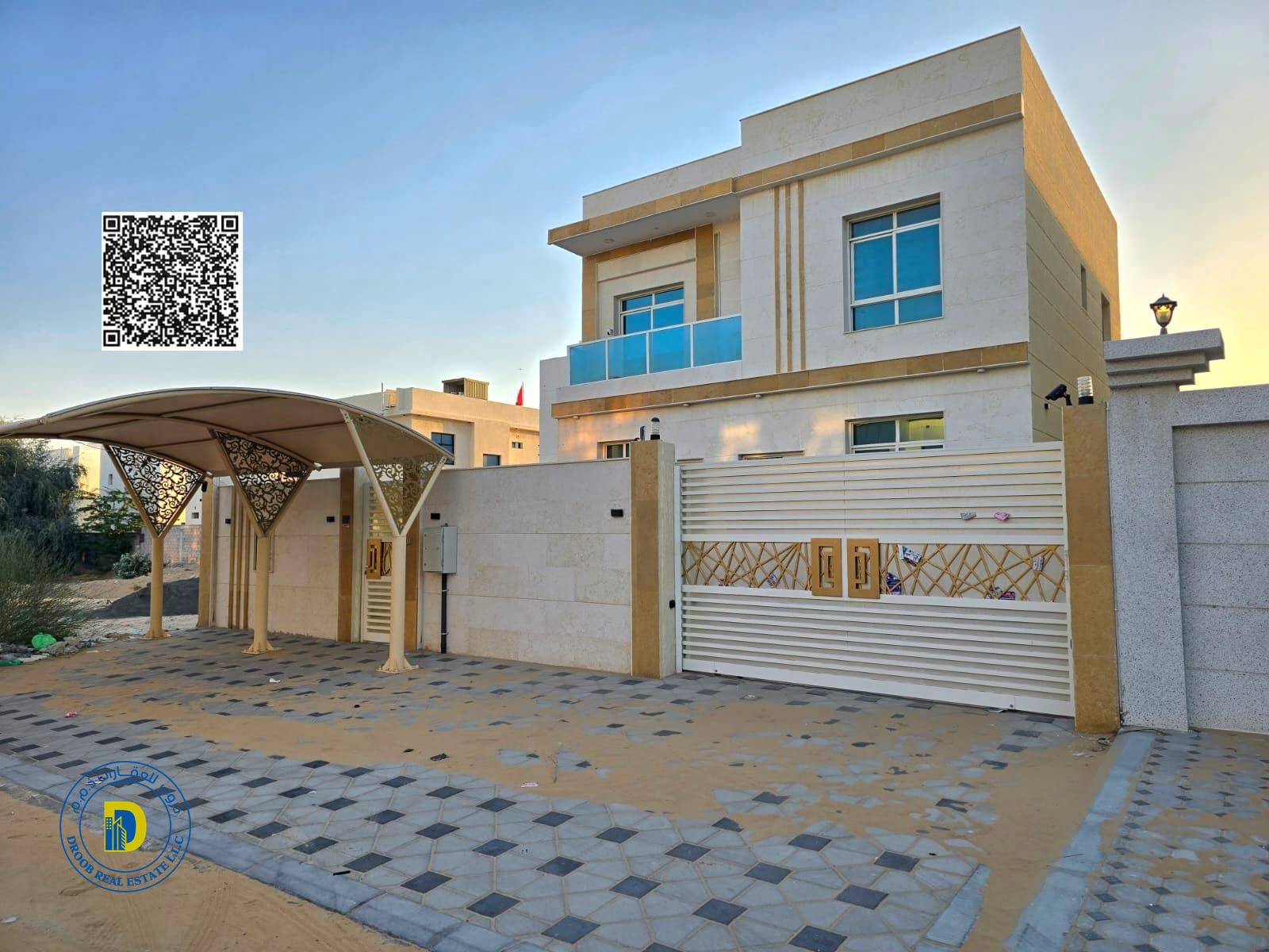 A fantastic price in Al Zahia, Ajman: a 3-bedroom villa including electricity, water, and AC. Bank financing and freehold .