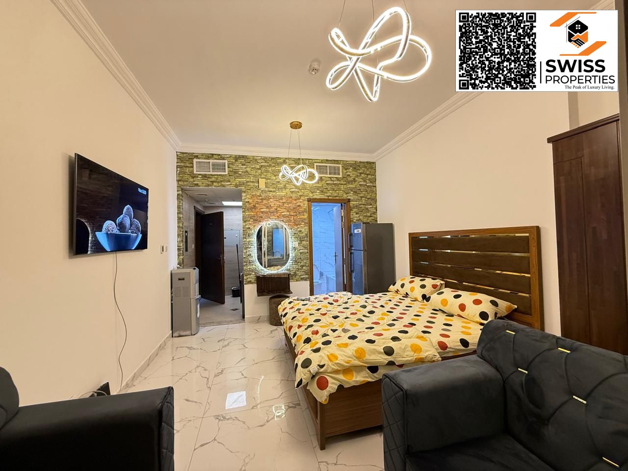 Sea vie studio apartment, for Monthly rent in Ajman, Al Rashidiya area, Oasis Towers, with gym and swimming pool
