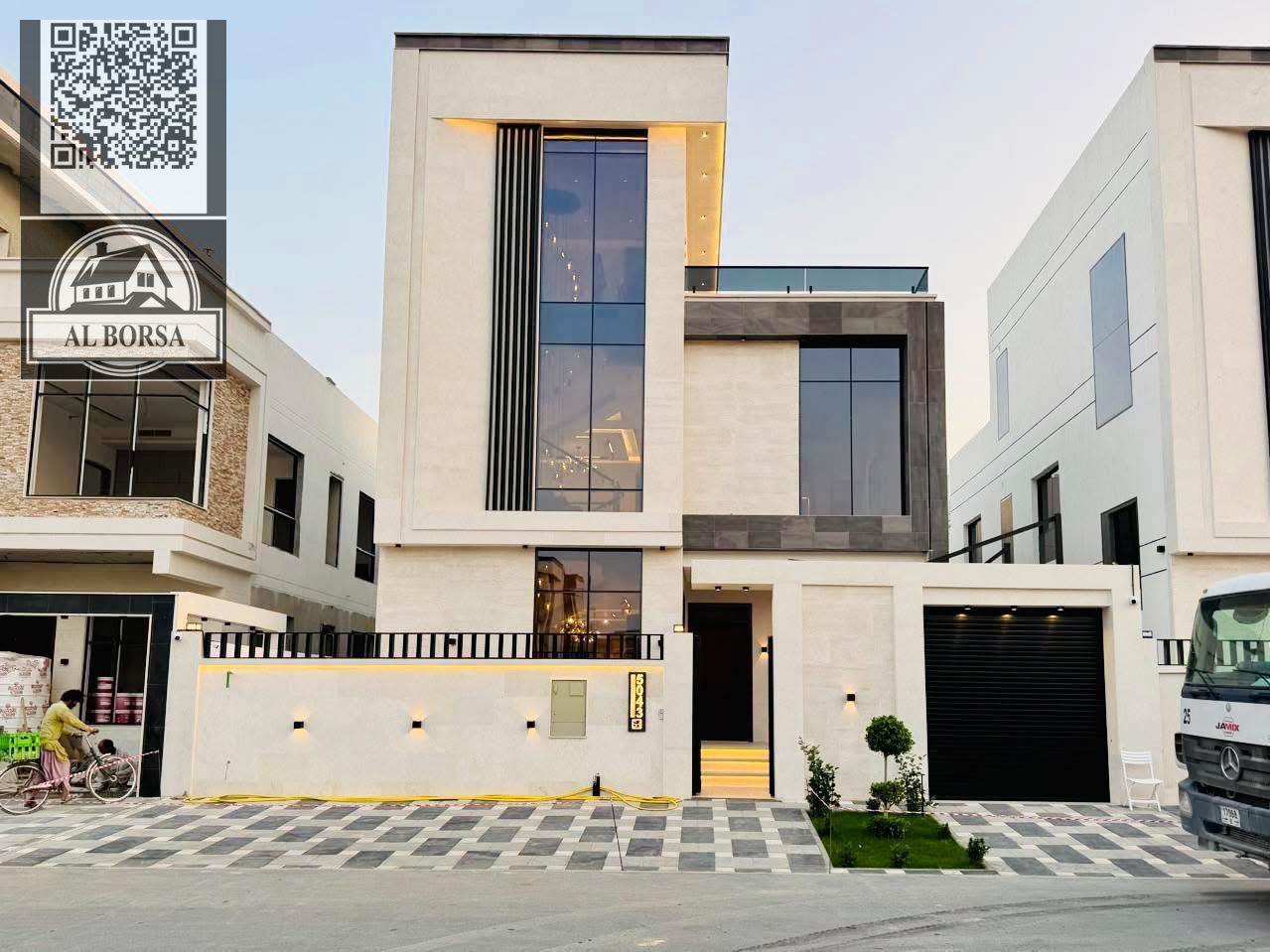 Villa for sale – Al Yasmin, Ajman | 5 master bedrooms + majlis + living room + kitchen + maid's room | Stone facade + central air conditioning +