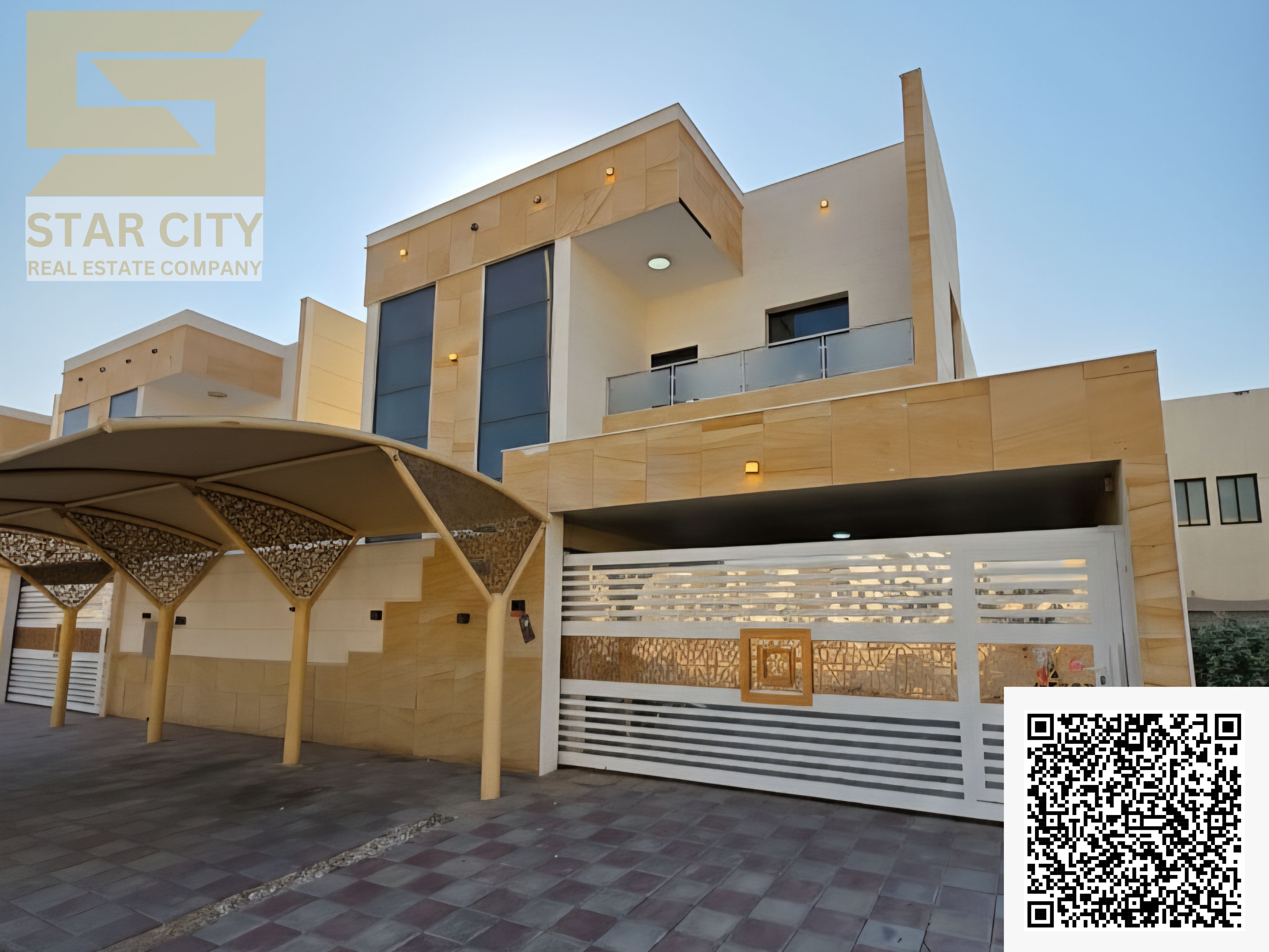 Luxury villa for rent in Al Yasmin, 5 master bedrooms, modern design, price 110k, very prime location
