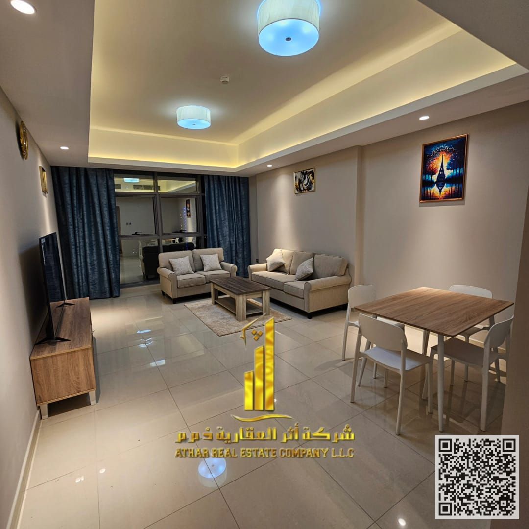 First occupancy, luxurious and elegant two-bedroom apartment with a fully furnished living room, available for monthly rent in Al Rashidiya 1, Gulf To
