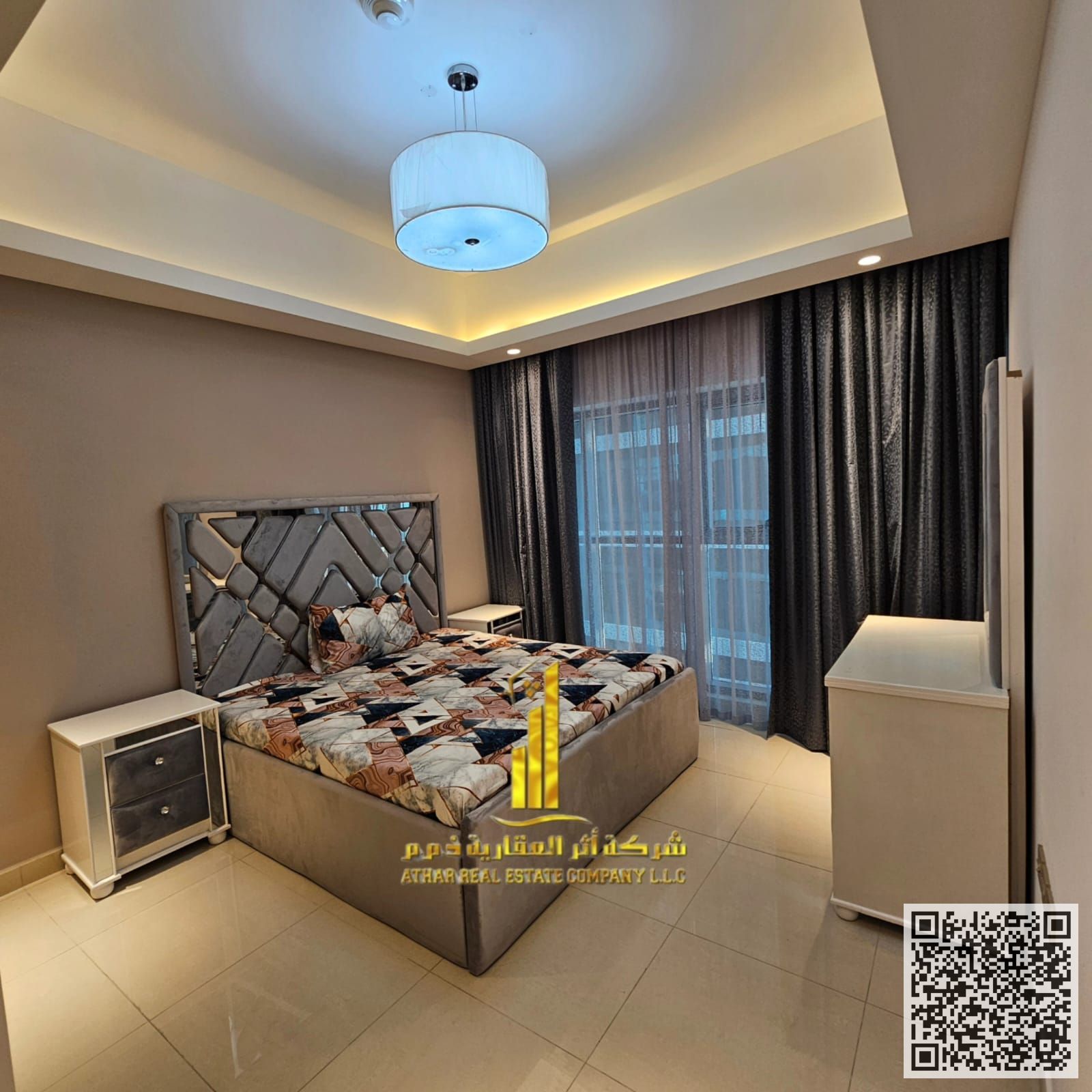 First occupancy, luxurious and elegant two-bedroom apartment with a fully furnished living room for monthly rent in Al Rashidiya 1, Gulf Tower, with g