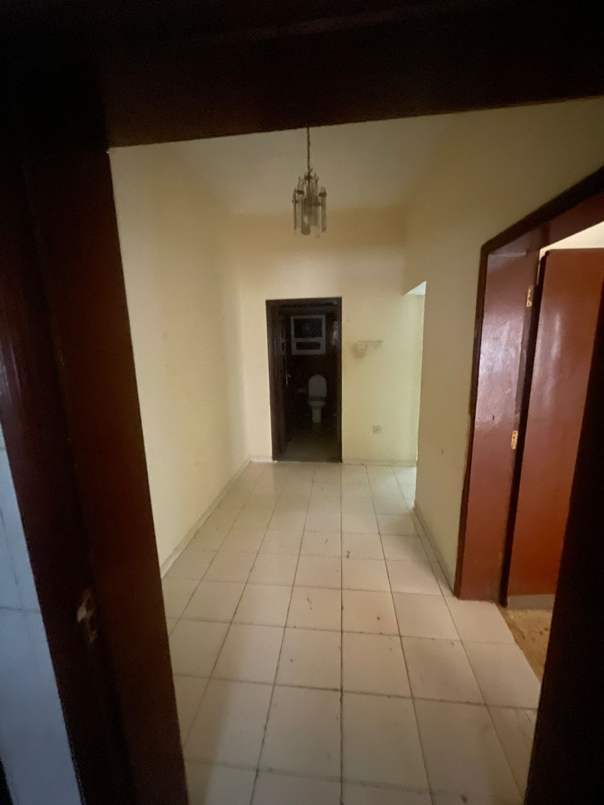 A one-bedroom apartment with a living room, spacious area, kitchen, and bathroom, without air conditioning. Prime location with all services available