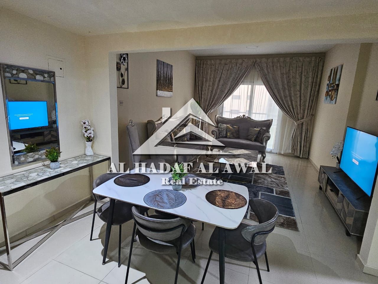 One bedroom and living room, Al Majaz 3, with balcony, good furnishings, large area, 5000 with 1000 security deposit