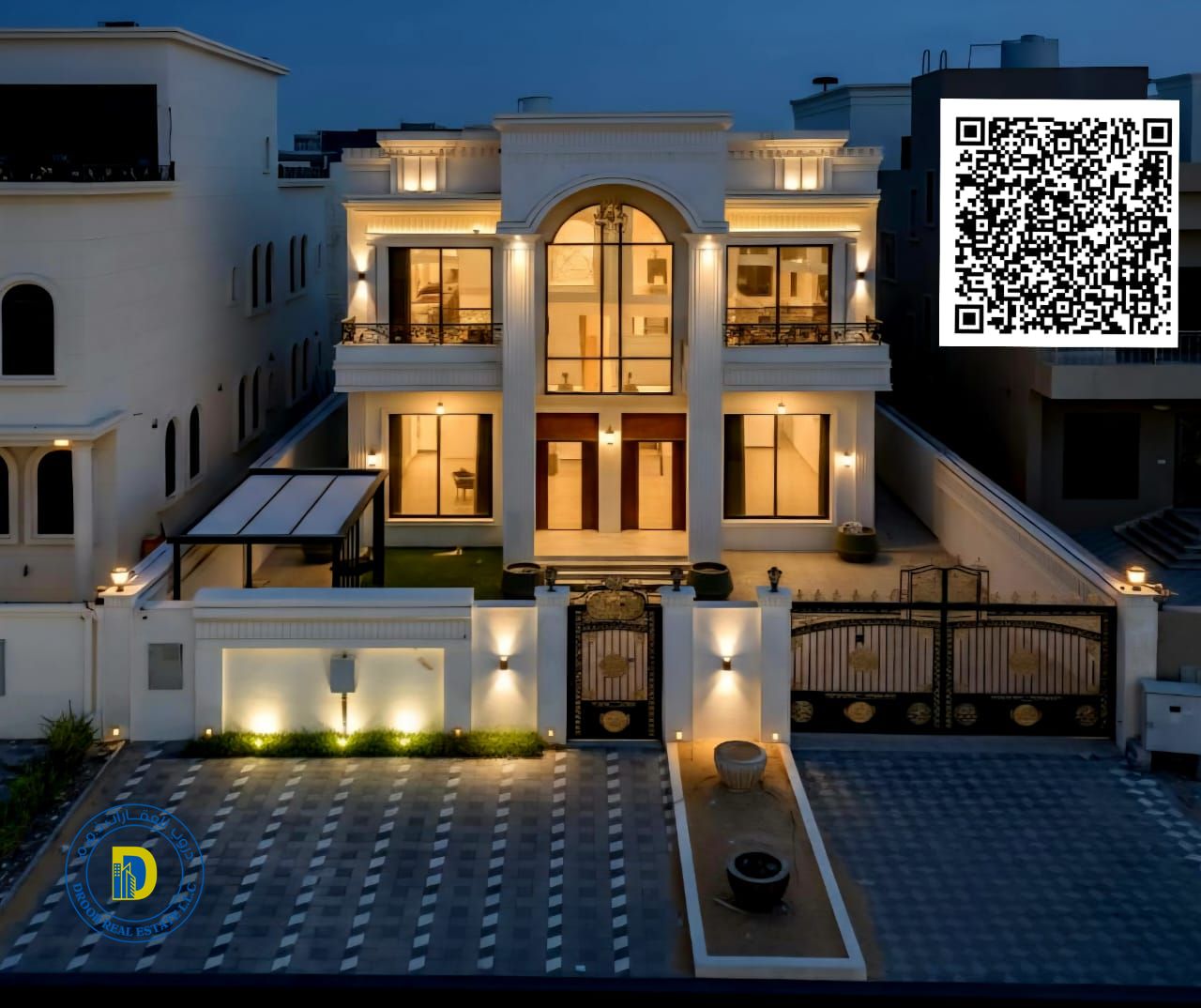 Luxury villa for sale in Al-Aliya, 5 bedrooms, 2 living rooms and a majlis. Price includes electricity, water and air conditioning.