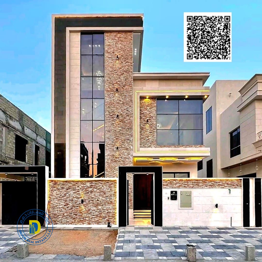 Luxury villa for sale in Al Yasmin area, 5 bedrooms, living room, majlis, and terrace