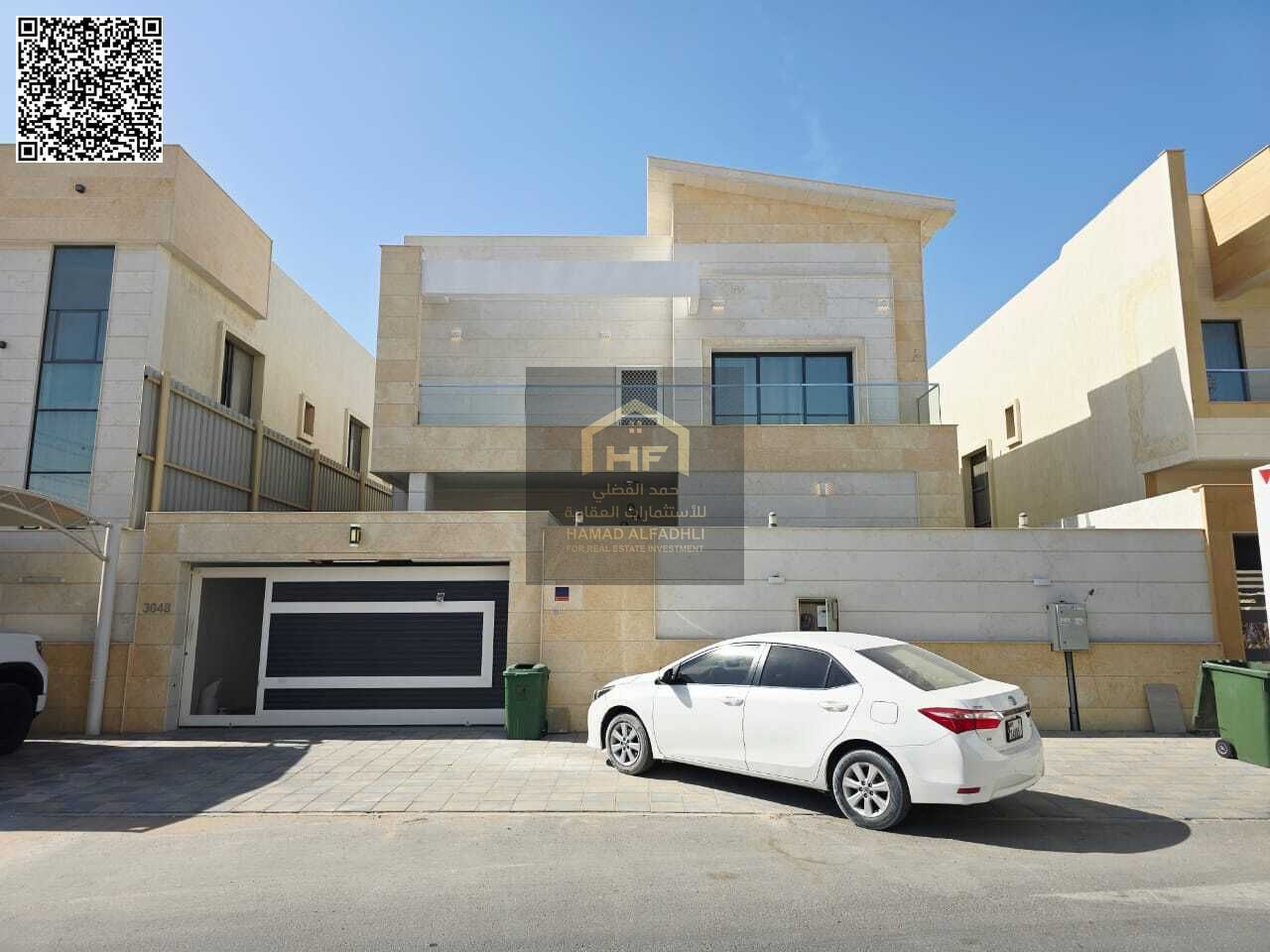 A distinctive villa for annual rent at a great price in Al Yasmin. Prime location, 3014 sq ft. Consists of: 5 master bedrooms, a large living room, a