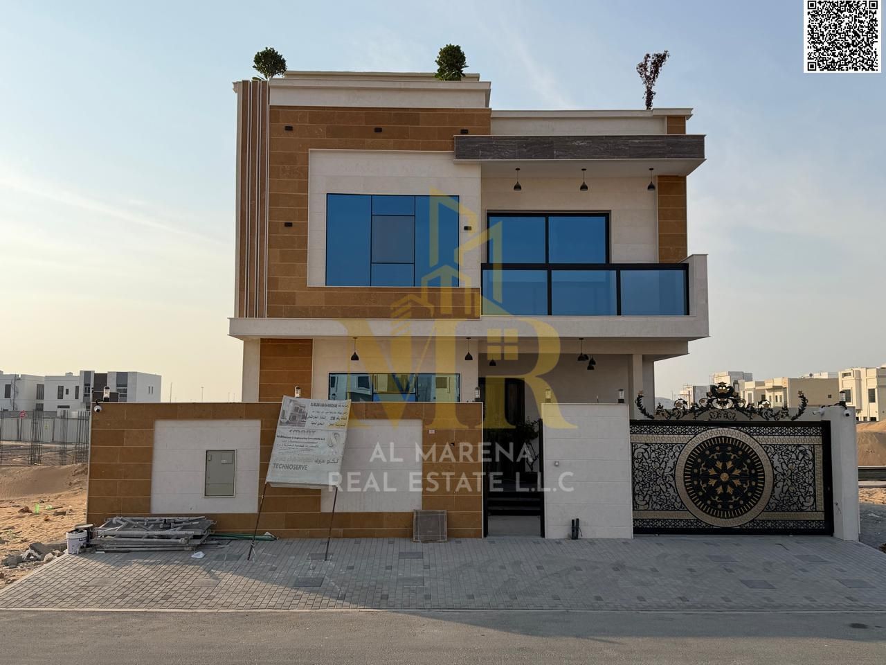 Villa in Al Bahia, Ajman, two floors and a roof, including registration and ownership fees, personal finishing - freehold for all nationalities