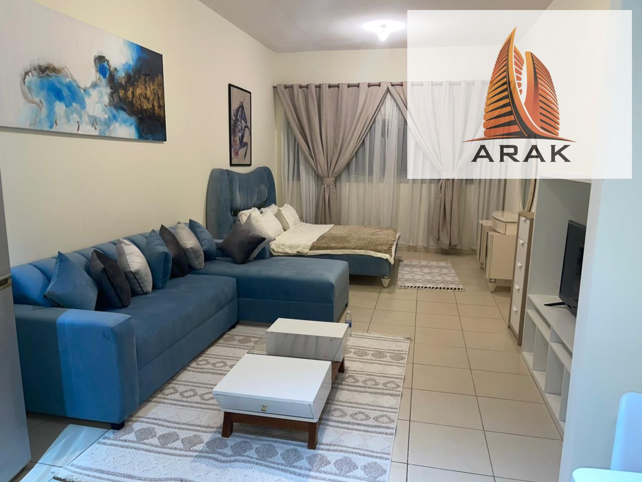 Furnished studio for monthly rent in Ajman Ajman One Towers The tower includes a gym, swimming pool, garden, and parking. All services, restau