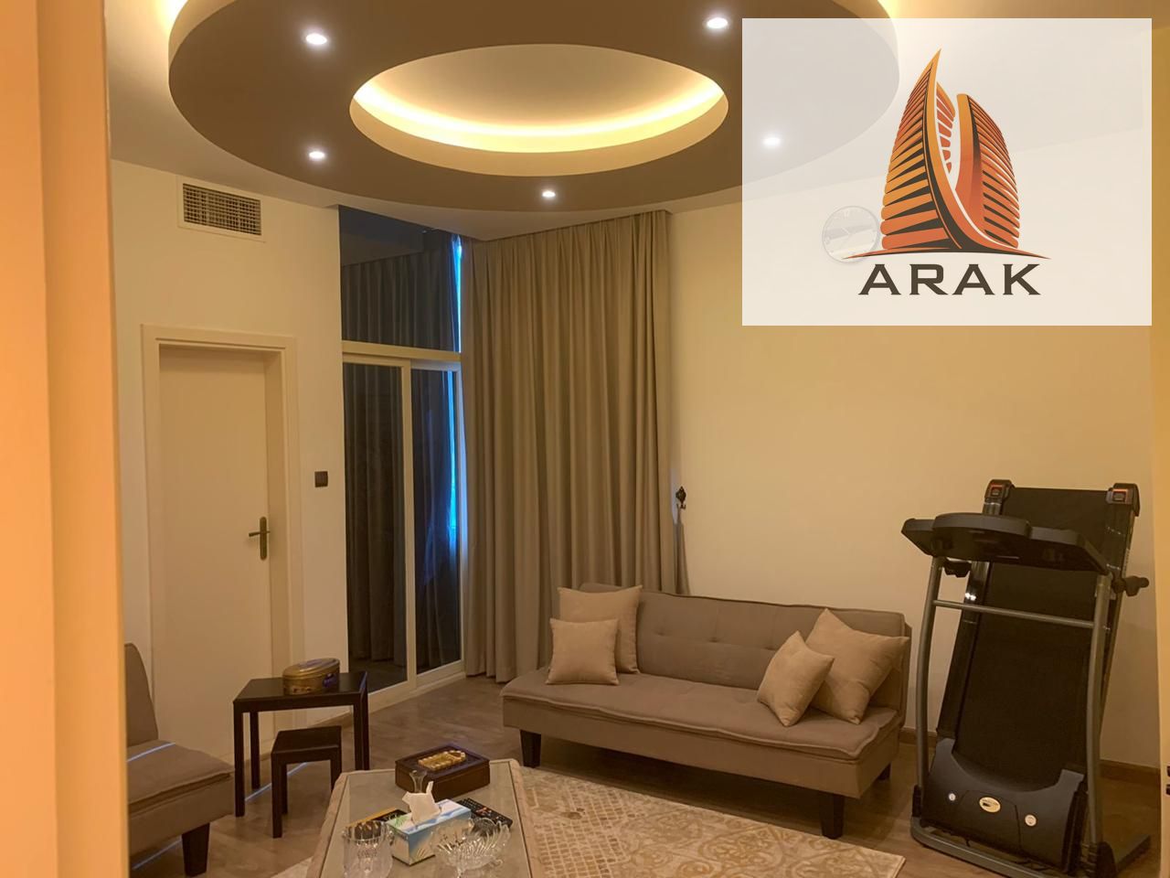 Two bedrooms and a living room for sale in Falcon Towers, Al Rashidiya 1, Ajman, close to all public and private services.